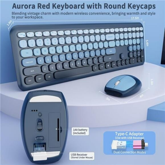 Wireless retro typewriter keyboard and mouse combo full size ergonomic pc office - Picture 5 of 8